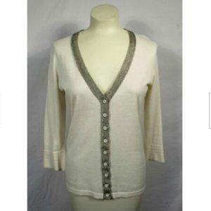 The Limited Cream Cardigan Gold Trim M V Neck